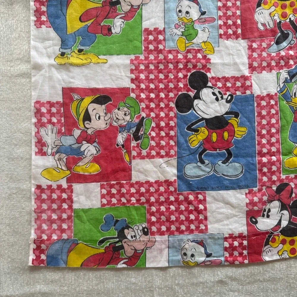 Vintage Walt Disney Productions Character Patchwork Fabric Mickey Donald 46x43